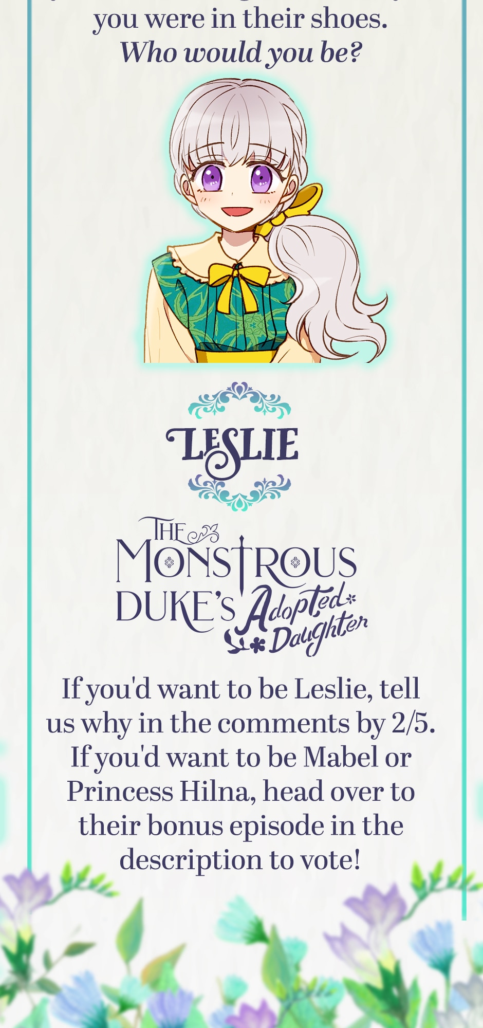 The Monstrous Duke's Adopted Daughter :: Which character would you want